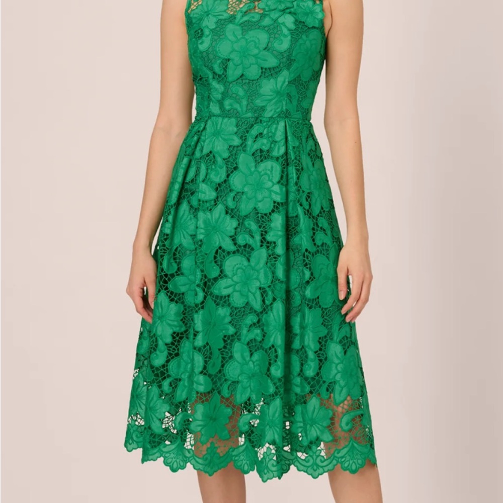 Adrianna Papell Green Floral Midi Dress